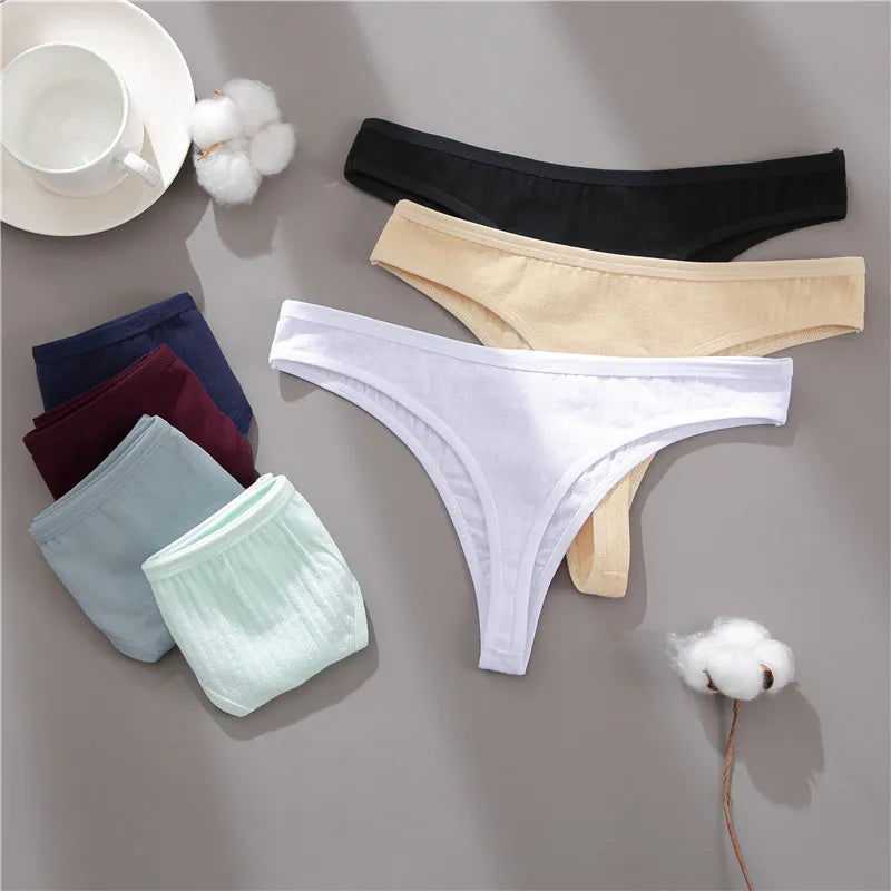 FINETOO 7PCS/Set G-string Cotton Women Lingerie Panties Thong Female Underwear Sexy Pantys Underpant Girl Intimates Thongs S-XL