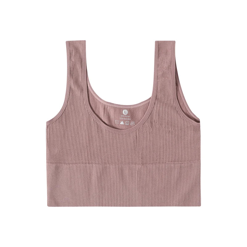 Women Seamless Ribbed Cropped Tank Top High Elastic Sleeveless Top Sexy Lingerie Sports Underwear O-neck Bra Daily Camisole M-XL