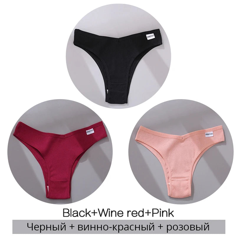 3-Pack Seamless Cotton Brief Panties – Breathable Low-Rise Underwear for Women (M–XL, 28 Color Sets)