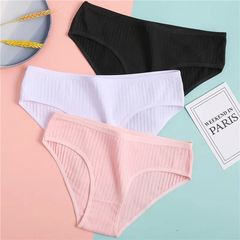 3-Pack Cotton Brief Panties – Soft Low-Rise Everyday Underwear for Women (M–2XL, 28 Color Sets, 2 Styles)