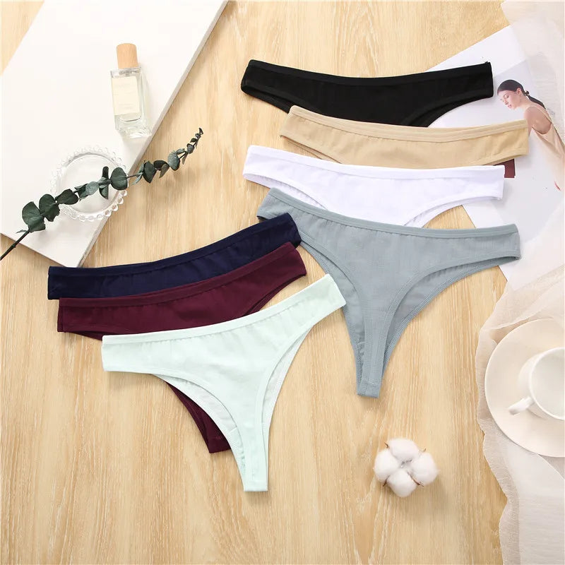 FINETOO 7PCS/Set G-string Cotton Women Lingerie Panties Thong Female Underwear Sexy Pantys Underpant Girl Intimates Thongs S-XL