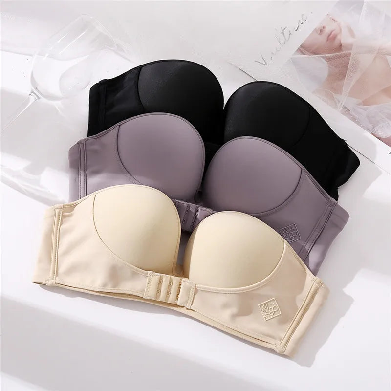 Front Closure Sexy Push Up Bra Women Invisible Bras Underwear Lingerie for Female Brassiere Strapless Seamless Bralette ABC Cup