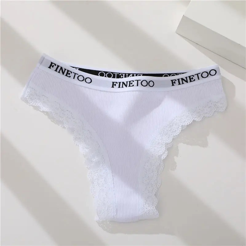 3-Pack Cotton Lace-Trim Brazilian Thongs — Logo Waistband Low-Rise G-String M–2XL