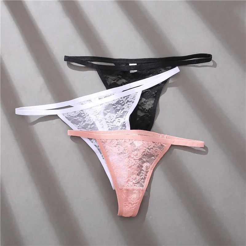 FINETOO 2PCS/Set Women Lace G-string Panties Thongs Sexy Underwear Pantys Low-Waist Femme Underpants Mesh Transparent  Lingerie