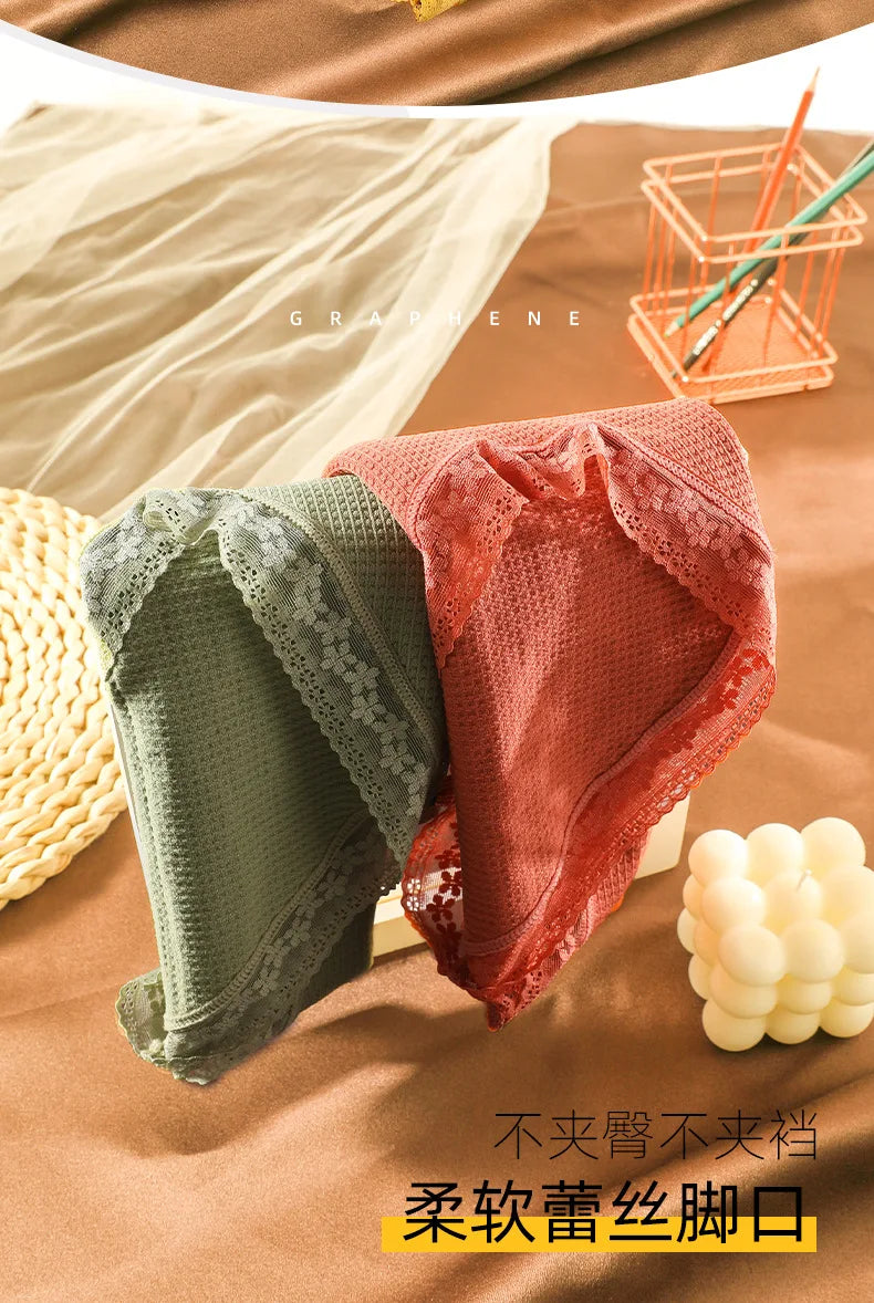 Women's Plus Size High Elastic Briefs | Anti-Bacterial Breathable Lace Underwear (80–150kg)