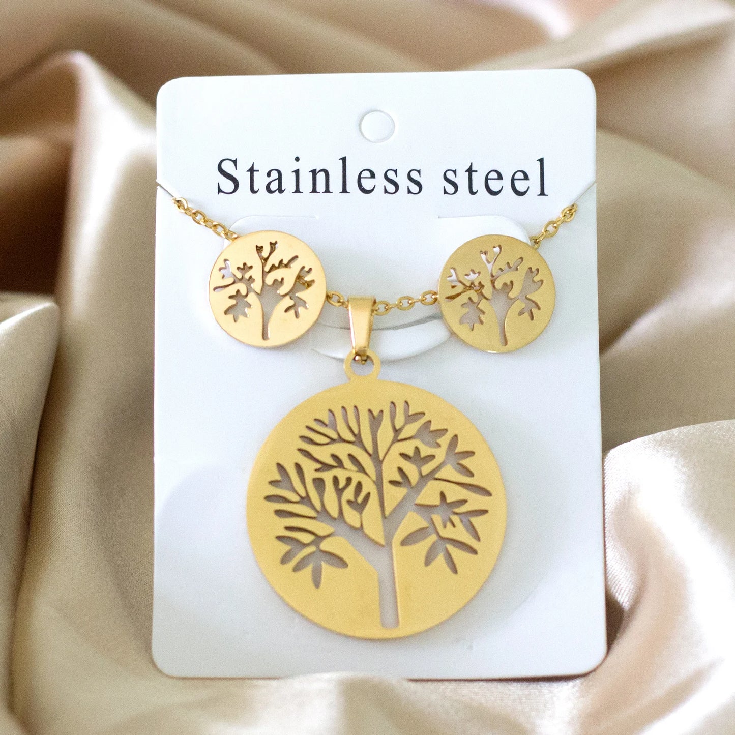 Tree of Life Jewelry Set – Stainless Steel Necklace & Earrings for Women