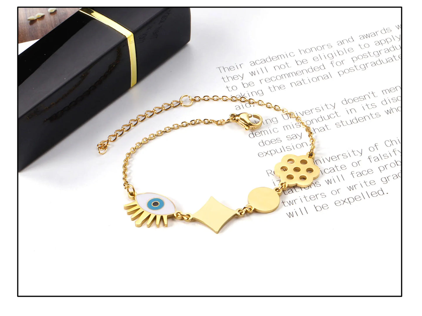 Evil Eye Bracelet – 18K Gold-Plated Stainless Steel Boho Charm Bracelet for Women
