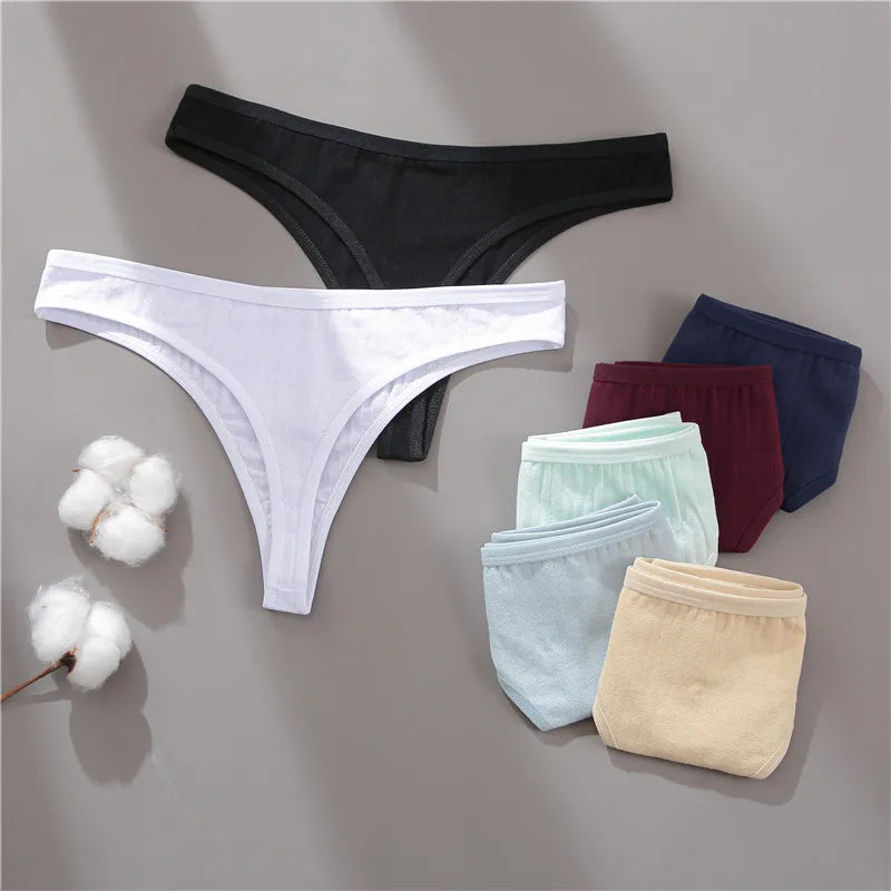 FINETOO 7PCS/Set G-string Cotton Women Lingerie Panties Thong Female Underwear Sexy Pantys Underpant Girl Intimates Thongs S-XL
