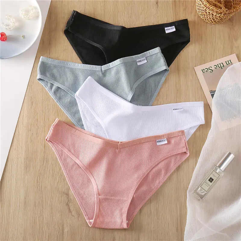 FINETOO 4Pcs/Set M-4XL Cotton Panties Female Underpants Sexy Panties for Women Briefs Underwear Plus Size Pantys Lingerie