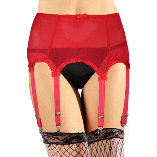 Hirigin Women Sexy Retro High Waist Elastic Mesh Garter Belt Suspender 6 Metal Buckles Erotic Sex Wear