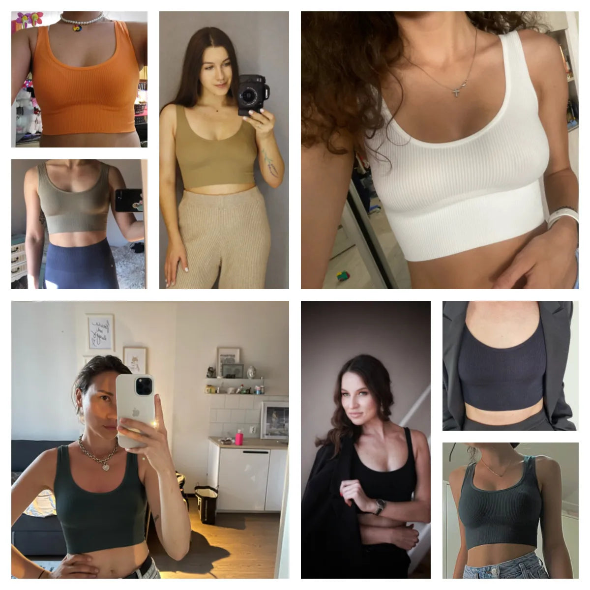 Women Seamless Ribbed Cropped Tank Top High Elastic Sleeveless Top Sexy Lingerie Sports Underwear O-neck Bra Daily Camisole M-XL