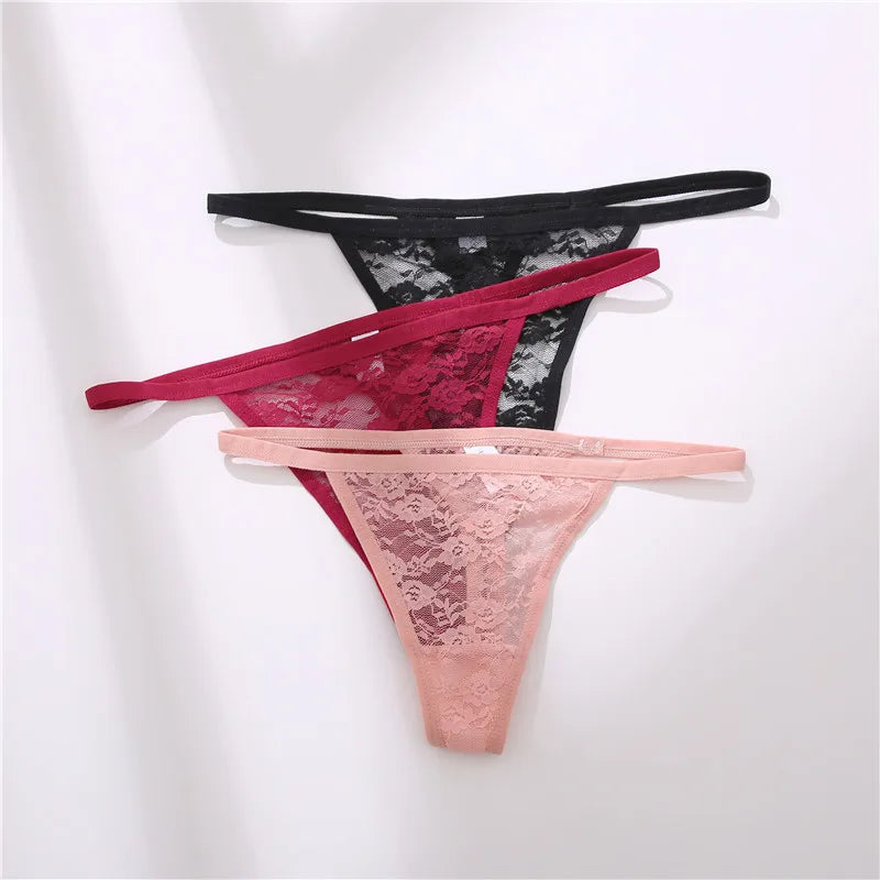 FINETOO 2PCS/Set Women Lace G-string Panties Thongs Sexy Underwear Pantys Low-Waist Femme Underpants Mesh Transparent  Lingerie