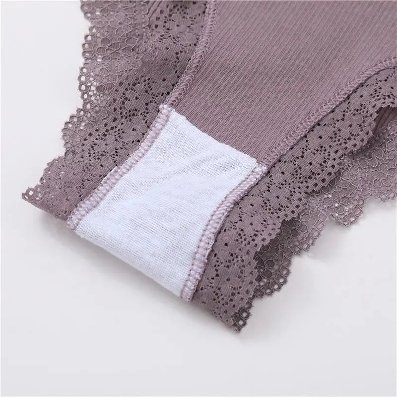 3-Pack Cotton Lace-Trim Brazilian Thongs — Logo Waistband Low-Rise G-String M–2XL