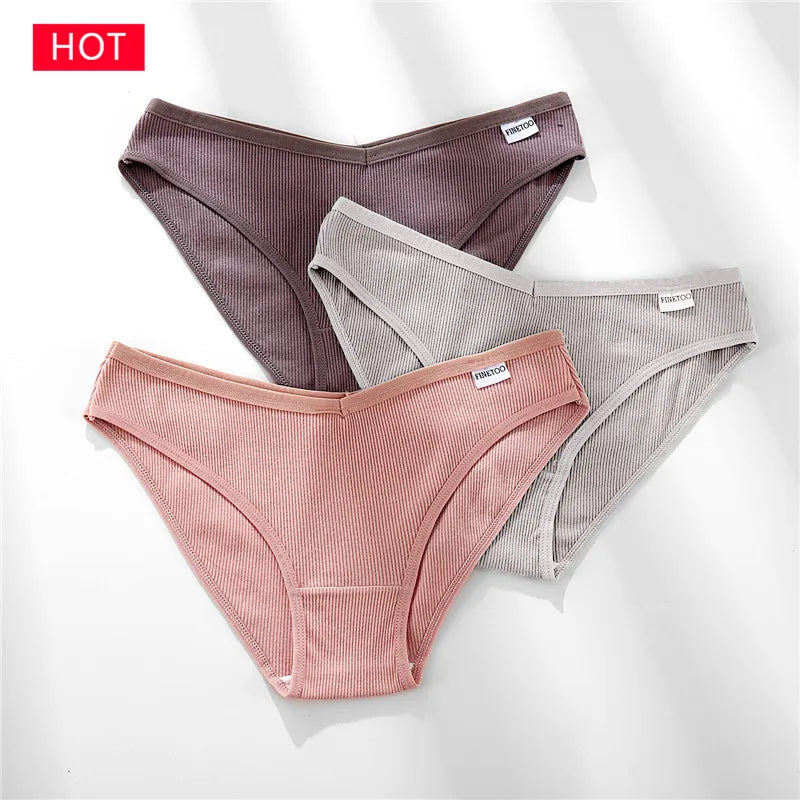 3-Pack Cotton Brief Panties – Soft Low-Rise Everyday Underwear for Women (M–2XL, 28 Color Sets, 2 Styles)