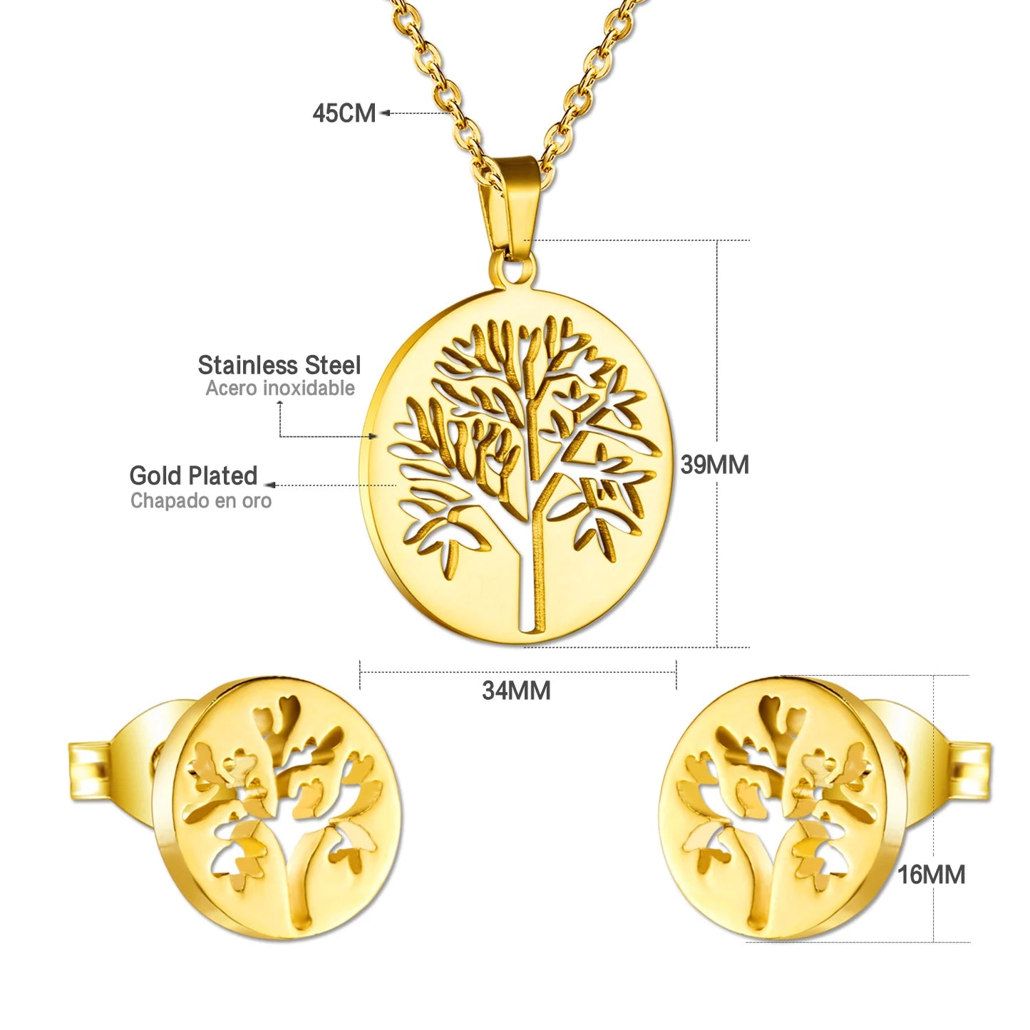 Tree of Life Jewelry Set – Stainless Steel Necklace & Earrings for Women