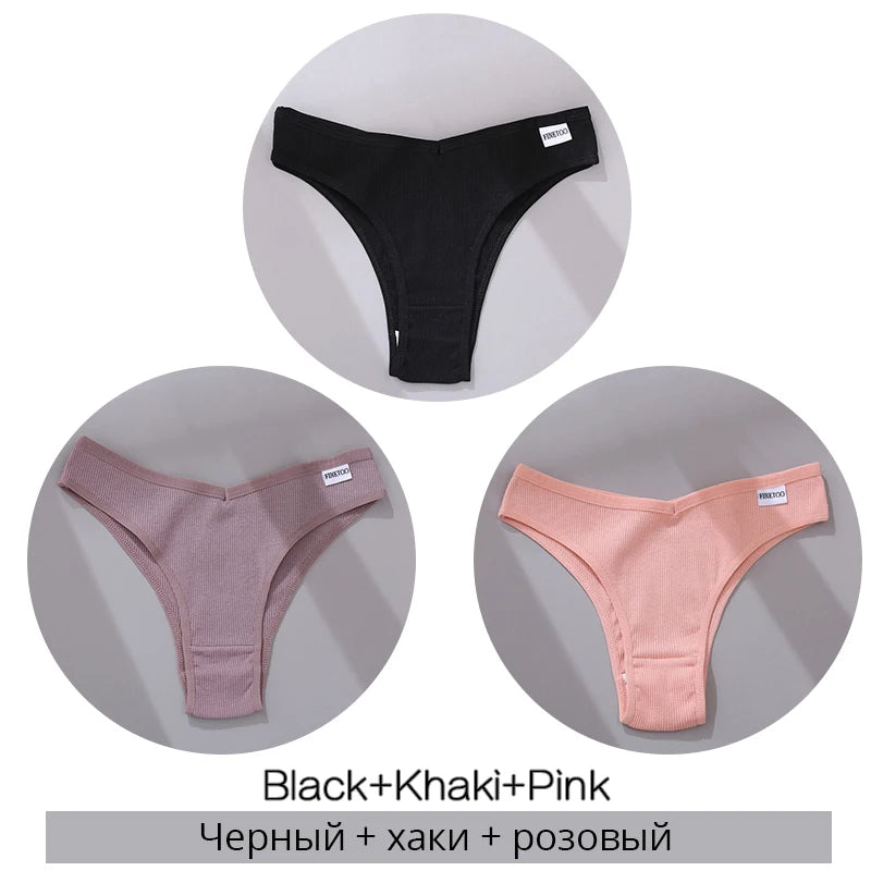 3-Pack Seamless Cotton Brief Panties – Breathable Low-Rise Underwear for Women (M–XL, 28 Color Sets)