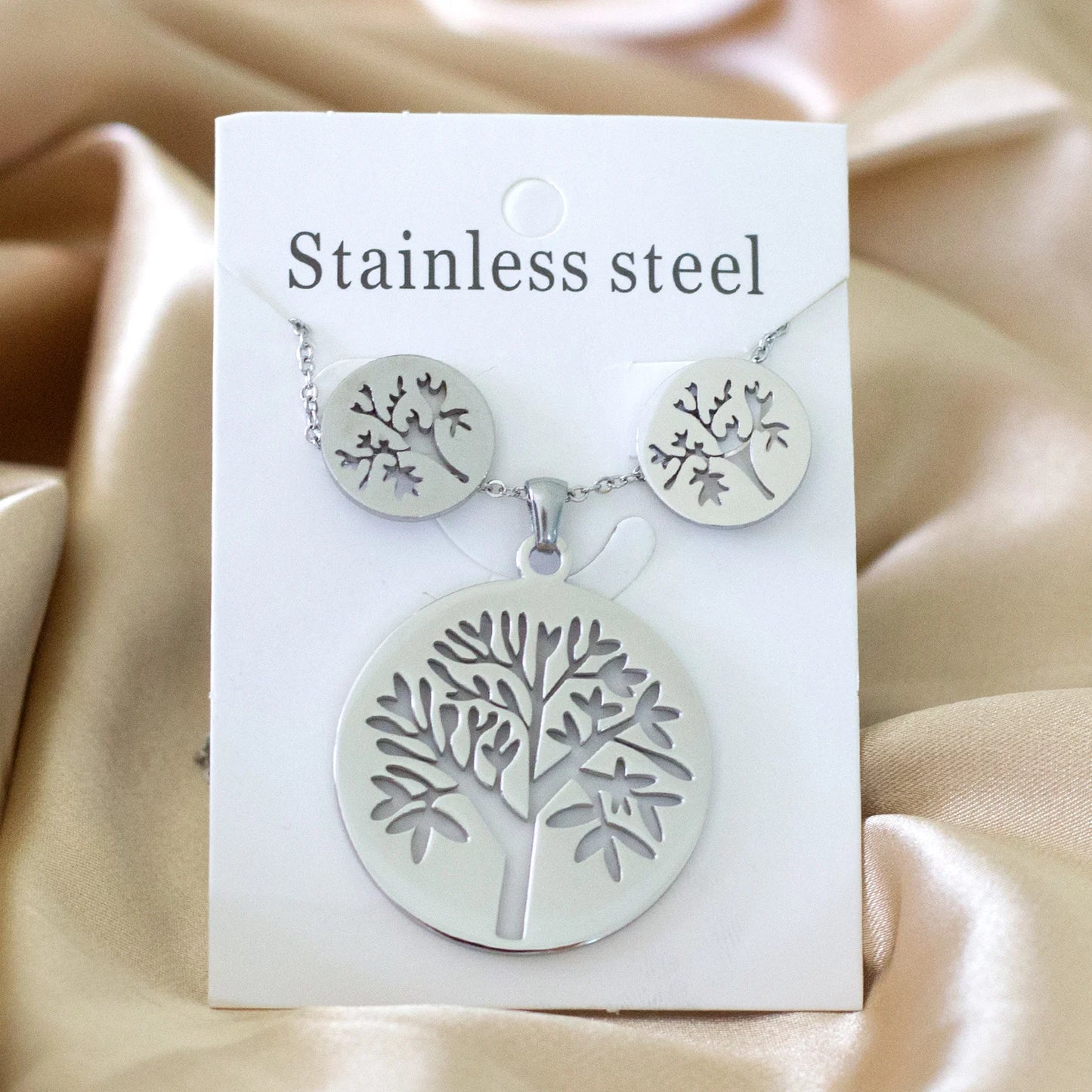 Tree of Life Jewelry Set – Stainless Steel Necklace & Earrings for Women