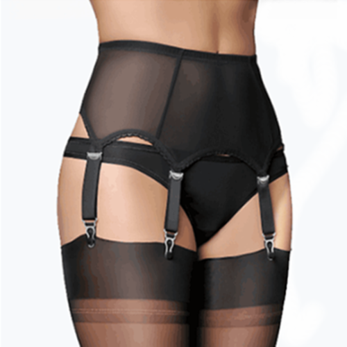 Hirigin Women Sexy Retro High Waist Elastic Mesh Garter Belt Suspender 6 Metal Buckles Erotic Sex Wear