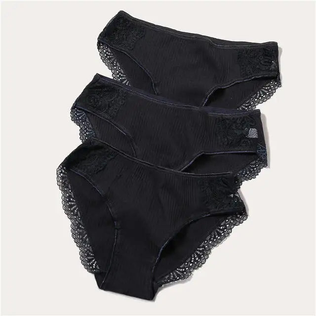 FINETOO 3PCS/Set Cotton Panties Women Underwear Sexy Panties Lace Brief for Female Panty Lingerie Low Waist Floral culotte femme