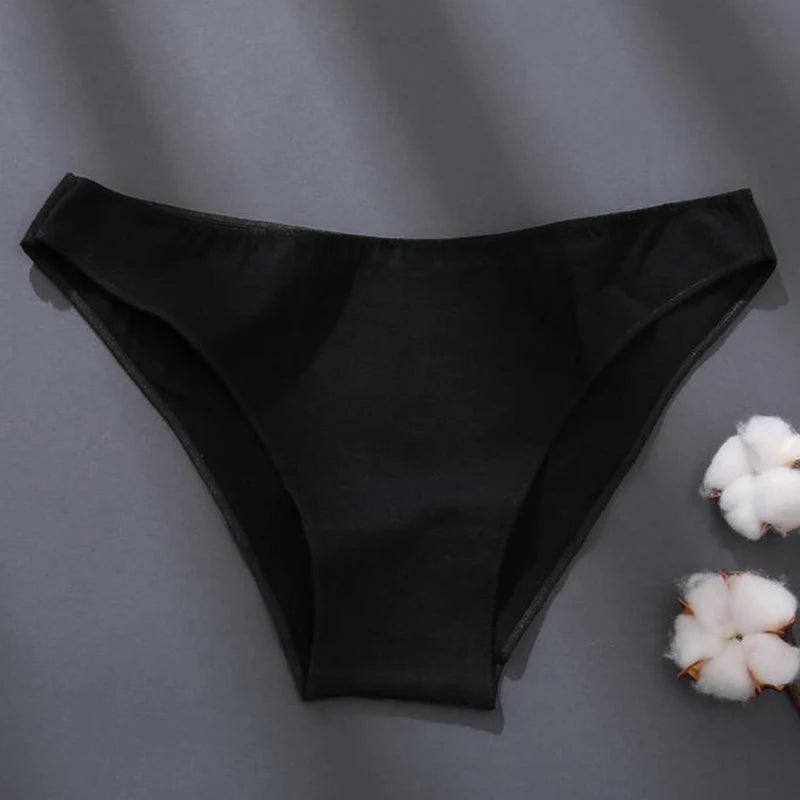 Lace Trim Cotton Brief Panties – Sexy Low-Rise Breathable Underwear for Women (M–2XL, 7 Colors)