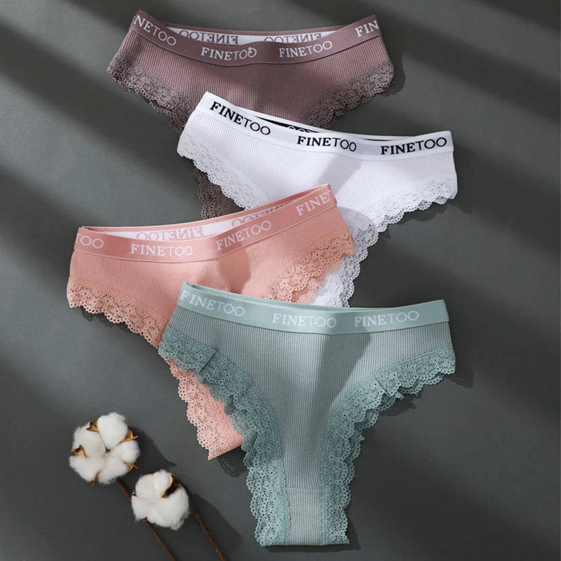 Hollow-Out Lace Brief with Letter Belt – Sexy Cotton Underwear for Women (M–2XL, 7 Colors)