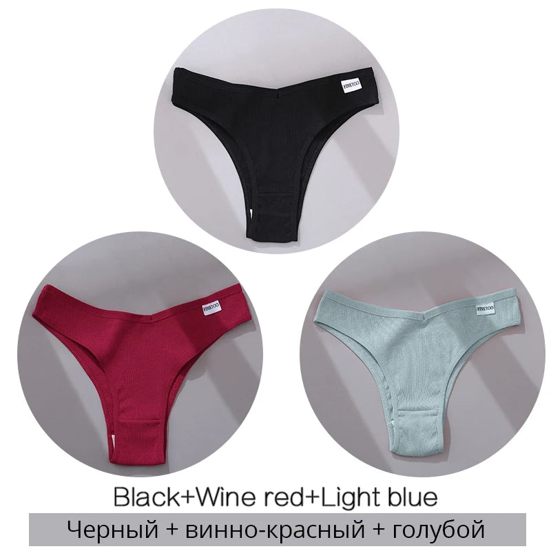 3-Pack Seamless Cotton Brief Panties – Breathable Low-Rise Underwear for Women (M–XL, 28 Color Sets)