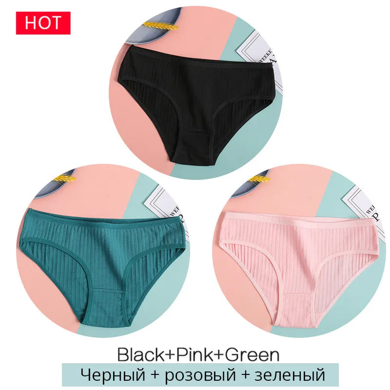 3-Pack Cotton Brief Panties – Soft Low-Rise Everyday Underwear for Women (M–2XL, 28 Color Sets, 2 Styles)