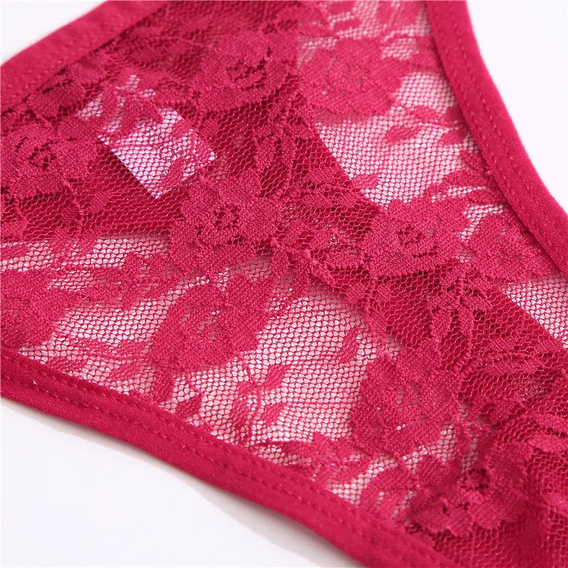 FINETOO 2PCS/Set Women Lace G-string Panties Thongs Sexy Underwear Pantys Low-Waist Femme Underpants Mesh Transparent  Lingerie