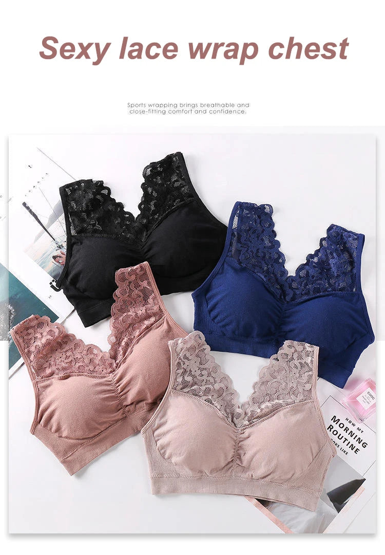 Women's Seamless Lace Push-Up Bra – Wire-Free Beauty Back Bralette | Plus Size L–XXL