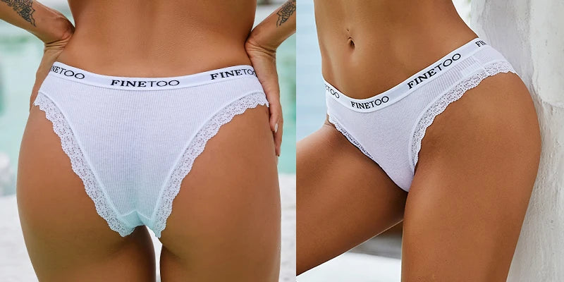 Hollow-Out Lace Brief with Letter Belt – Sexy Cotton Underwear for Women (M–2XL, 7 Colors)