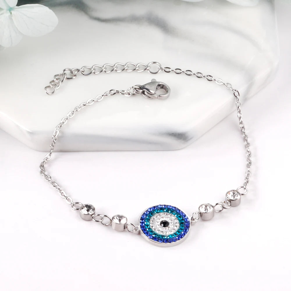 Evil Eye Bracelet – 18K Gold-Plated Stainless Steel Boho Charm Bracelet for Women