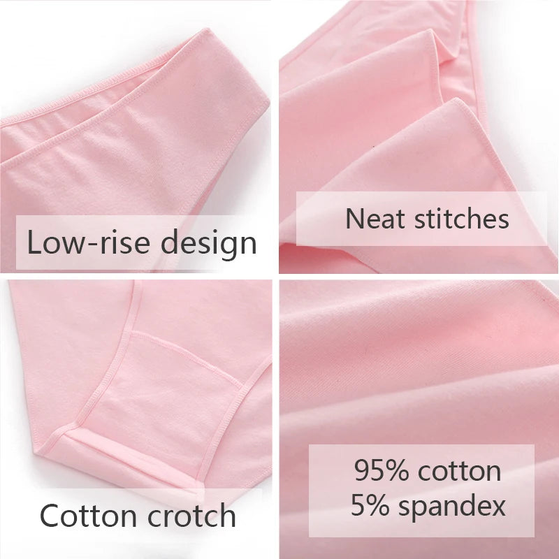 Lace Trim Cotton Brief Panties – Sexy Low-Rise Breathable Underwear for Women (M–2XL, 7 Colors)