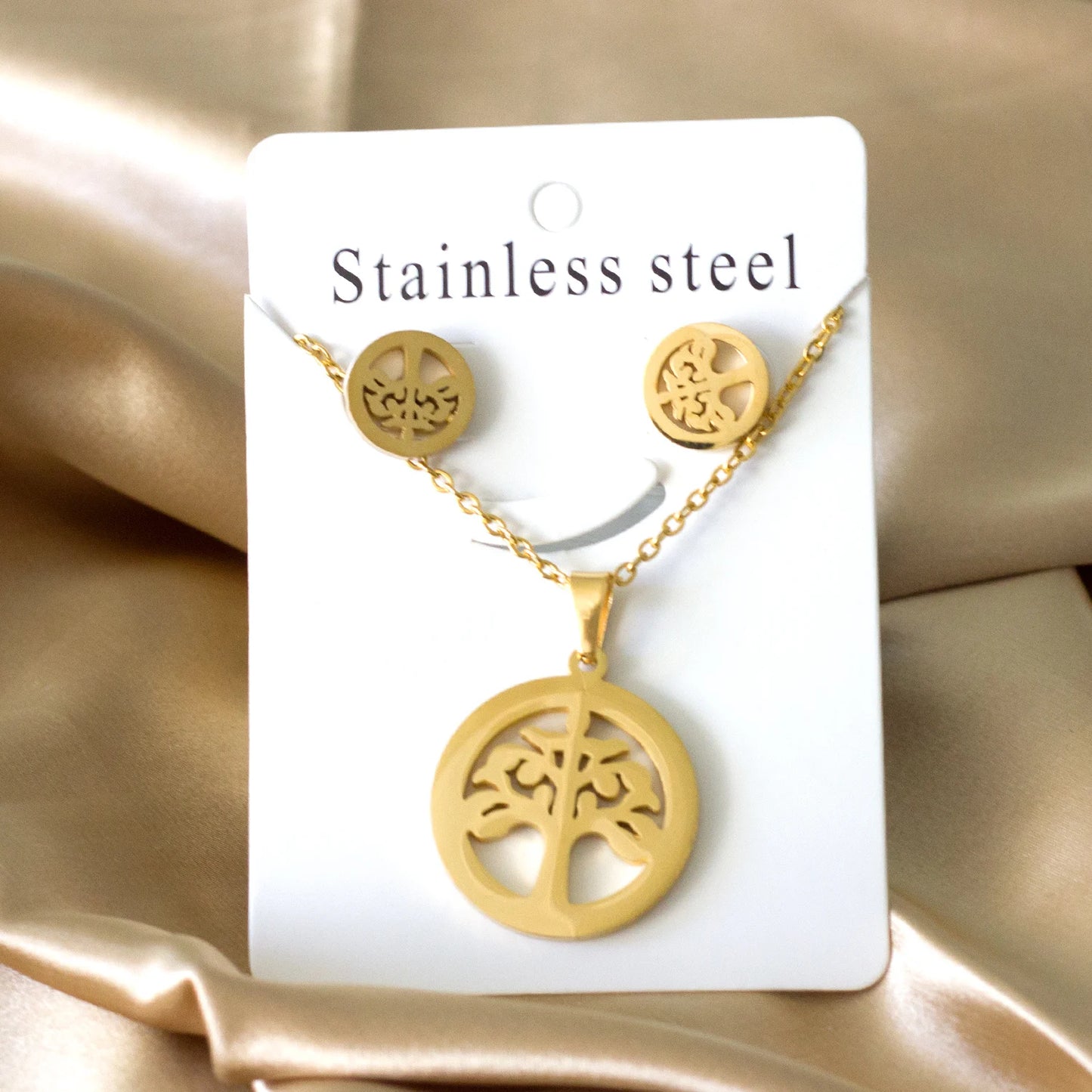 Tree of Life Jewelry Set – Stainless Steel Necklace & Earrings for Women