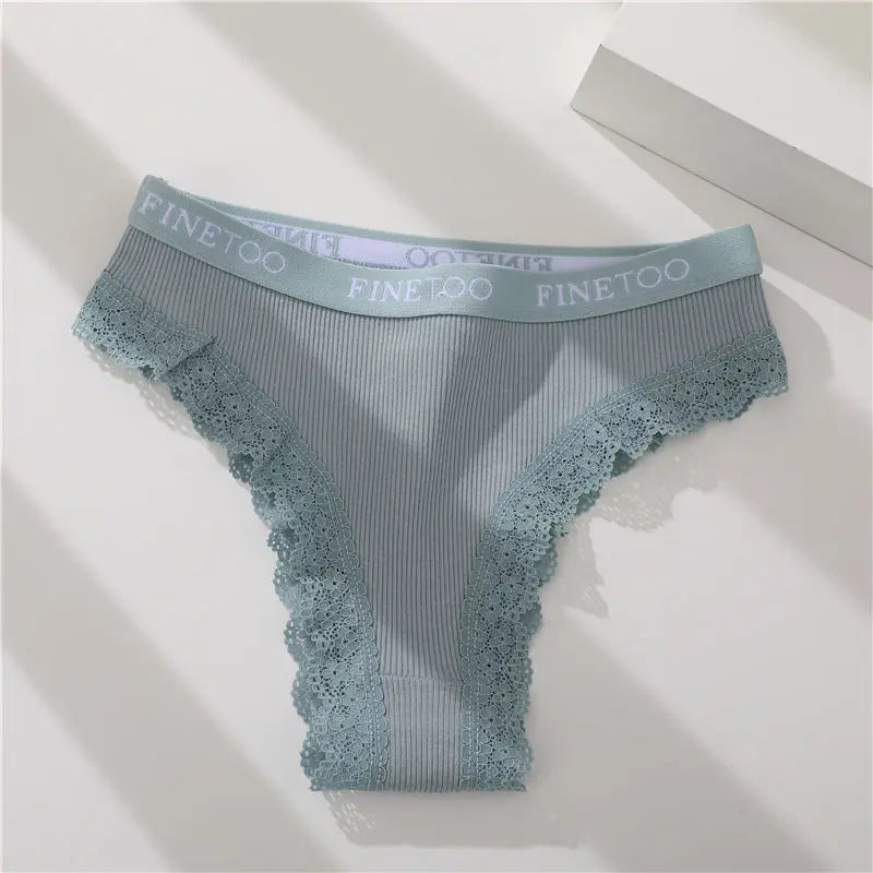 3-Pack Cotton Lace-Trim Brazilian Thongs — Logo Waistband Low-Rise G-String M–2XL