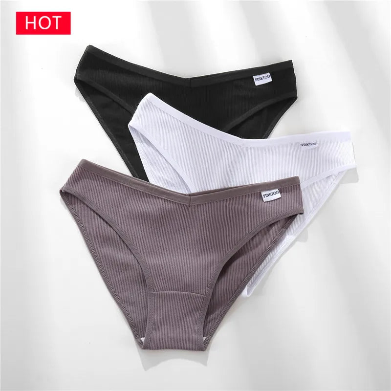 3-Pack Cotton Brief Panties – Soft Low-Rise Everyday Underwear for Women (M–2XL, 28 Color Sets, 2 Styles)