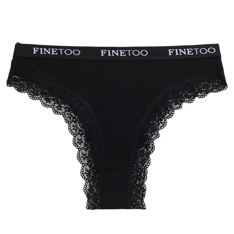Hollow-Out Lace Brief with Letter Belt – Sexy Cotton Underwear for Women (M–2XL, 7 Colors)