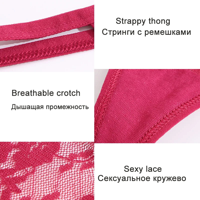 FINETOO 2PCS/Set Women Lace G-string Panties Thongs Sexy Underwear Pantys Low-Waist Femme Underpants Mesh Transparent  Lingerie