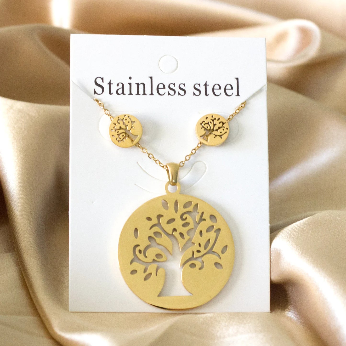 Tree of Life Jewelry Set – Stainless Steel Necklace & Earrings for Women