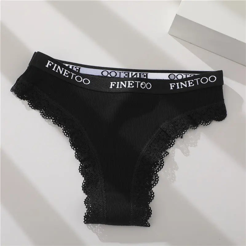 3-Pack Cotton Lace-Trim Brazilian Thongs — Logo Waistband Low-Rise G-String M–2XL