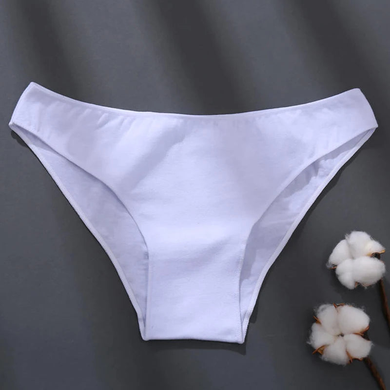 Lace Trim Cotton Brief Panties – Sexy Low-Rise Breathable Underwear for Women (M–2XL, 7 Colors)