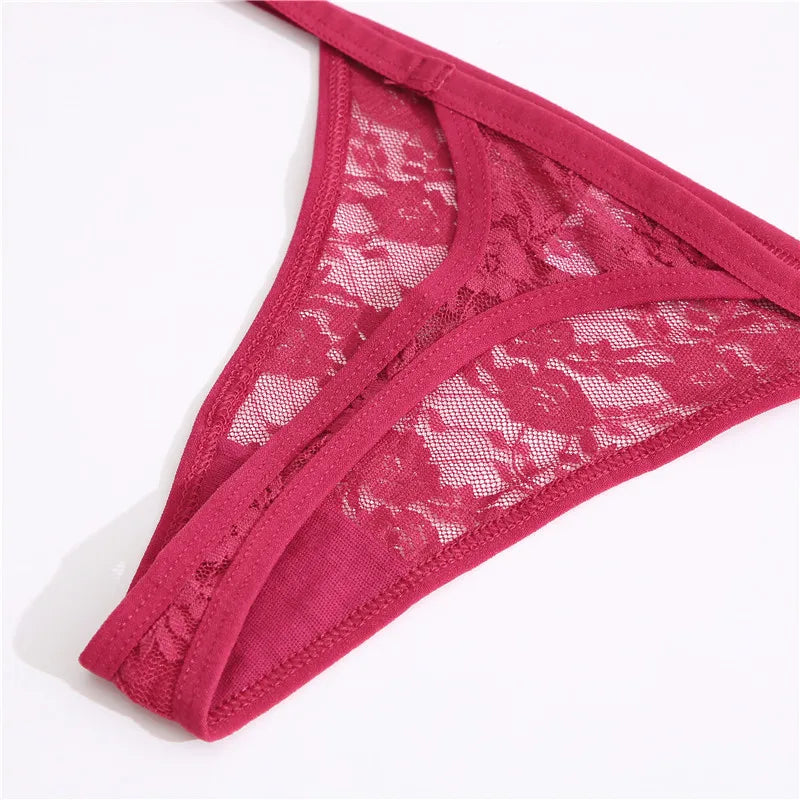 FINETOO 2PCS/Set Women Lace G-string Panties Thongs Sexy Underwear Pantys Low-Waist Femme Underpants Mesh Transparent  Lingerie