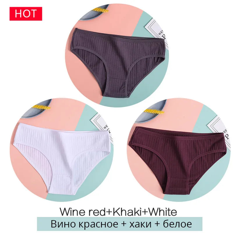 3-Pack Cotton Brief Panties – Soft Low-Rise Everyday Underwear for Women (M–2XL, 28 Color Sets, 2 Styles)
