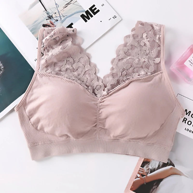 Women's Seamless Lace Push-Up Bra – Wire-Free Beauty Back Bralette | Plus Size L–XXL