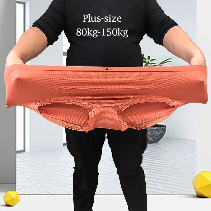 Women's Plus Size High Elastic Briefs | Anti-Bacterial Breathable Lace Underwear (80–150kg)