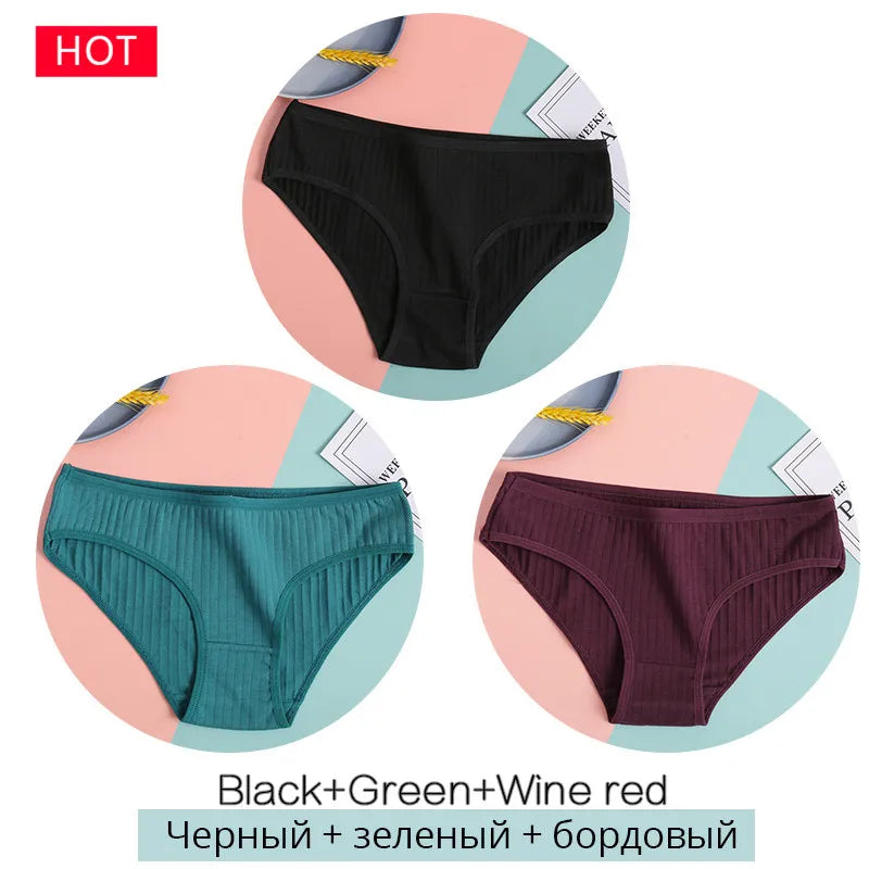 3-Pack Cotton Brief Panties – Soft Low-Rise Everyday Underwear for Women (M–2XL, 28 Color Sets, 2 Styles)