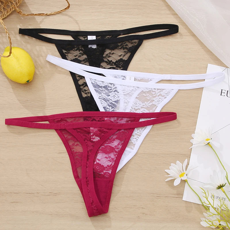 FINETOO Sexy Lace Thongs M-XL Low Waist T-Back Underwear Women Lace G-string Underpants Lady Bikini Panties Female Sexy Lingerie