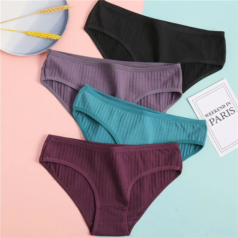 3-Pack Cotton Brief Panties – Soft Low-Rise Everyday Underwear for Women (M–2XL, 28 Color Sets, 2 Styles)