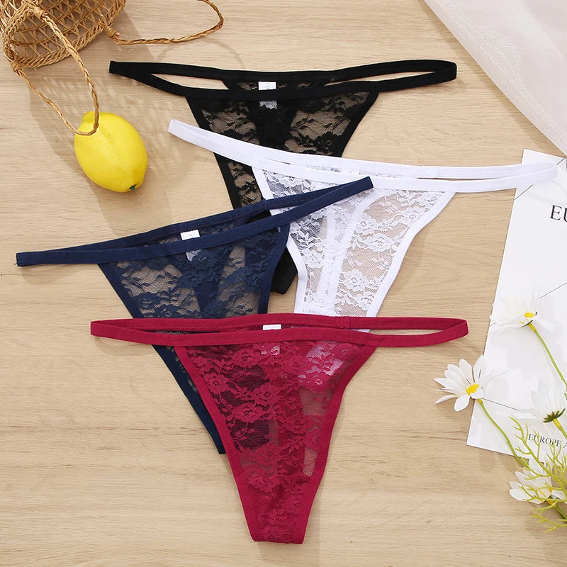 FINETOO Sexy Lace Thongs M-XL Low Waist T-Back Underwear Women Lace G-string Underpants Lady Bikini Panties Female Sexy Lingerie