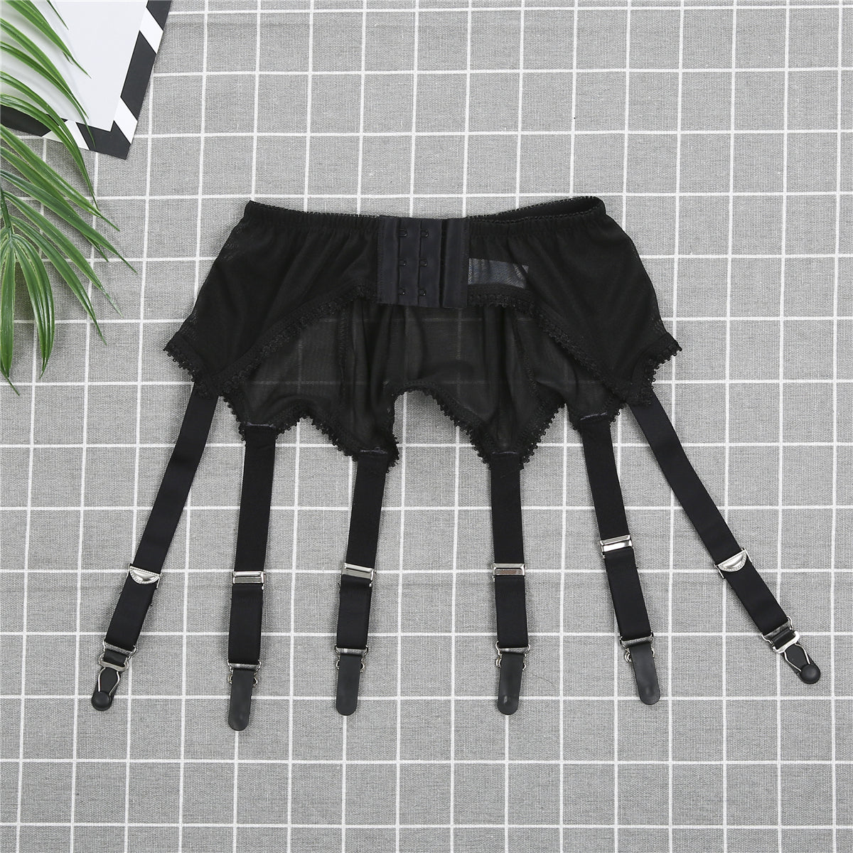 Hirigin Women Sexy Retro High Waist Elastic Mesh Garter Belt Suspender 6 Metal Buckles Erotic Sex Wear