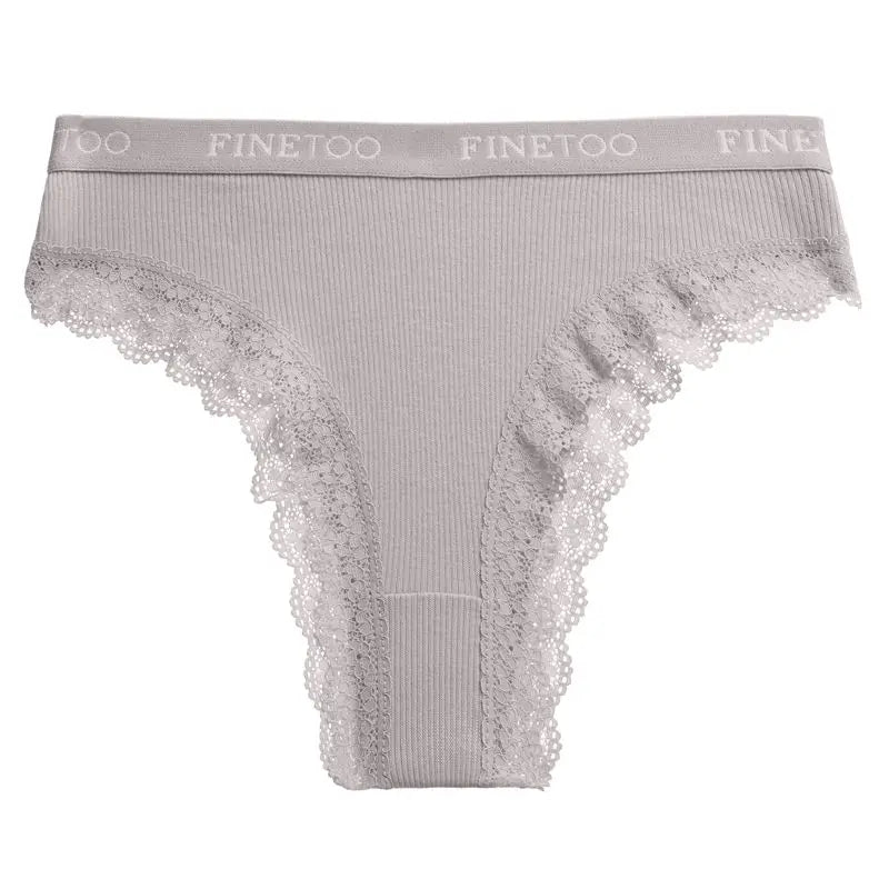 Hollow-Out Lace Brief with Letter Belt – Sexy Cotton Underwear for Women (M–2XL, 7 Colors)